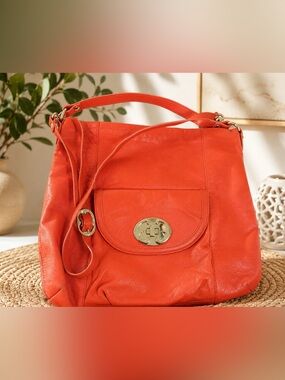 Emma Fox Genuine Leather Coral Orange Convertible Tote Shoulder Crossbody Bag